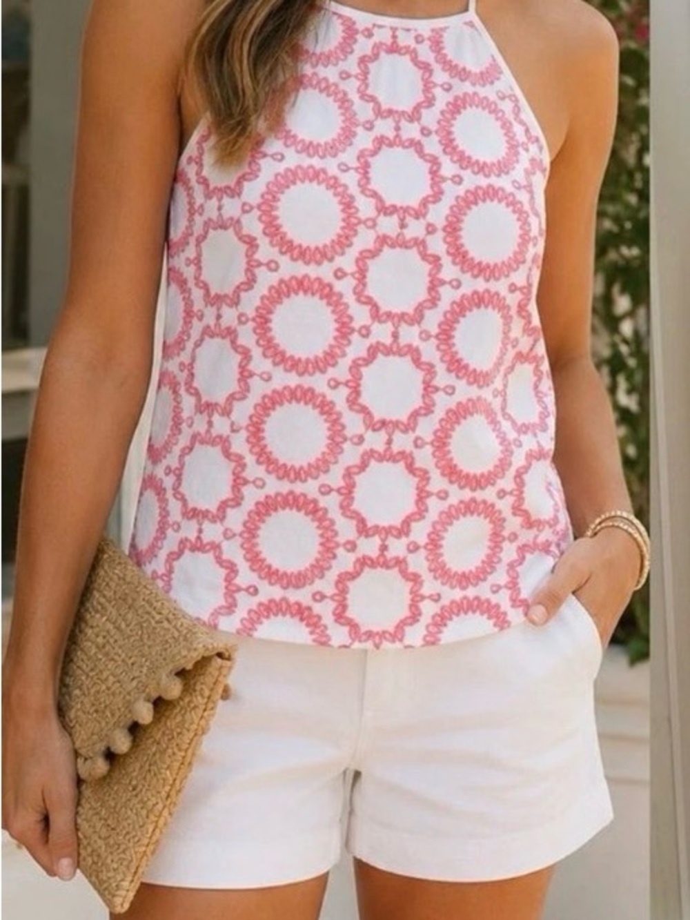 Banana Republic x Milly Collection Coral and White Embroidered Camisole. Size S